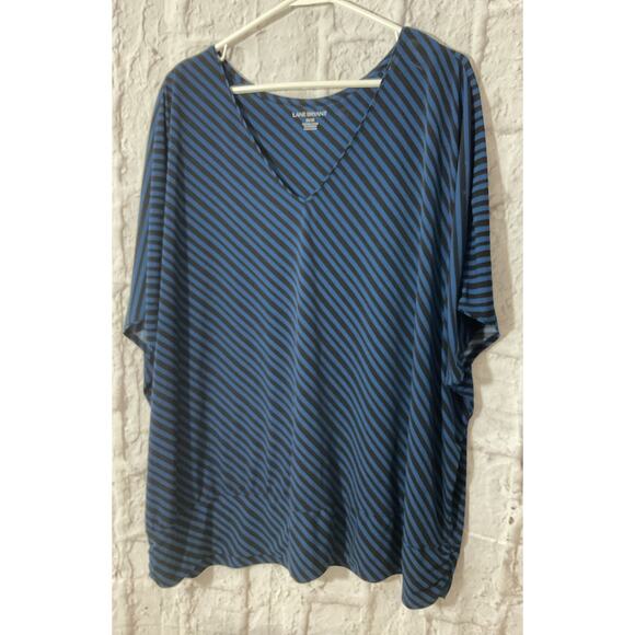Lane Bryant Stretch Knit Top Dolman Sleeve Blue Black Striped Womens Plus 26/28 - Picture 1 of 5